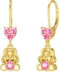 wholesale Gold 925 Sterling Silver Pink Heart Dog Pendant Drop Earrings  for Women Girls-0-0
