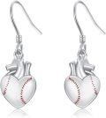wholesale 925 Sterling Silver Baseball Heart Drop Earrings-0-0
