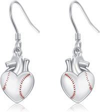 wholesale 925 Sterling Silver Baseball Heart Drop Earrings-Baseball
