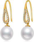 wholesale 14K Gold White Freshwater Pearl Diamond Drop Earrings for Women-0-0
