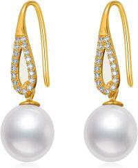 wholesale 14K Gold White Freshwater Pearl Diamond Drop Earrings for Women-Teardrop Drop-Pearl\/Moissanite