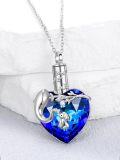 wholesale 925 Sterling Silver Elephant Heart Blue Crystal Cremation Jewelry Urn Pendant Necklace with Funnel and Fill Kit-0-1