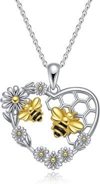 wholesale 925 Sterling Silver Heart Necklace with Bee and Flower Pendant s for Women-Bee