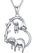 wholesale 925 Sterling Silver Cute Sloth Family Heart Vine Pendant Necklace Platinum Plated-0-0