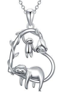 wholesale 925 Sterling Silver Cute Sloth Family Heart Vine Pendant Necklace Platinum Plated-Sloth-1