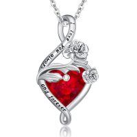 wholesale 925 Sterling Silver Heart Pendant Necklace Wholesale With Purple Gemstone-January-Carnation
