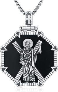 wholesale 925 Sterling Silver Black Onyx Saint Pendant Necklace for Men Women Religious s 24 Chain-G-01 St Andrew