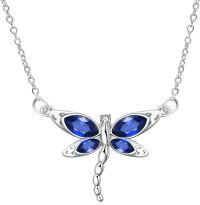 wholesale 925 Sterling Silver Crystal Dragonfly Necklace Birthstone Jewelry Gift-9 September Birthstone