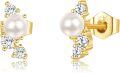wholesale 14K Gold Freshwater Pearl & Cubic Zirconia Stud Earrings for Women and Girls - Christmas Gift Ideas-0-0