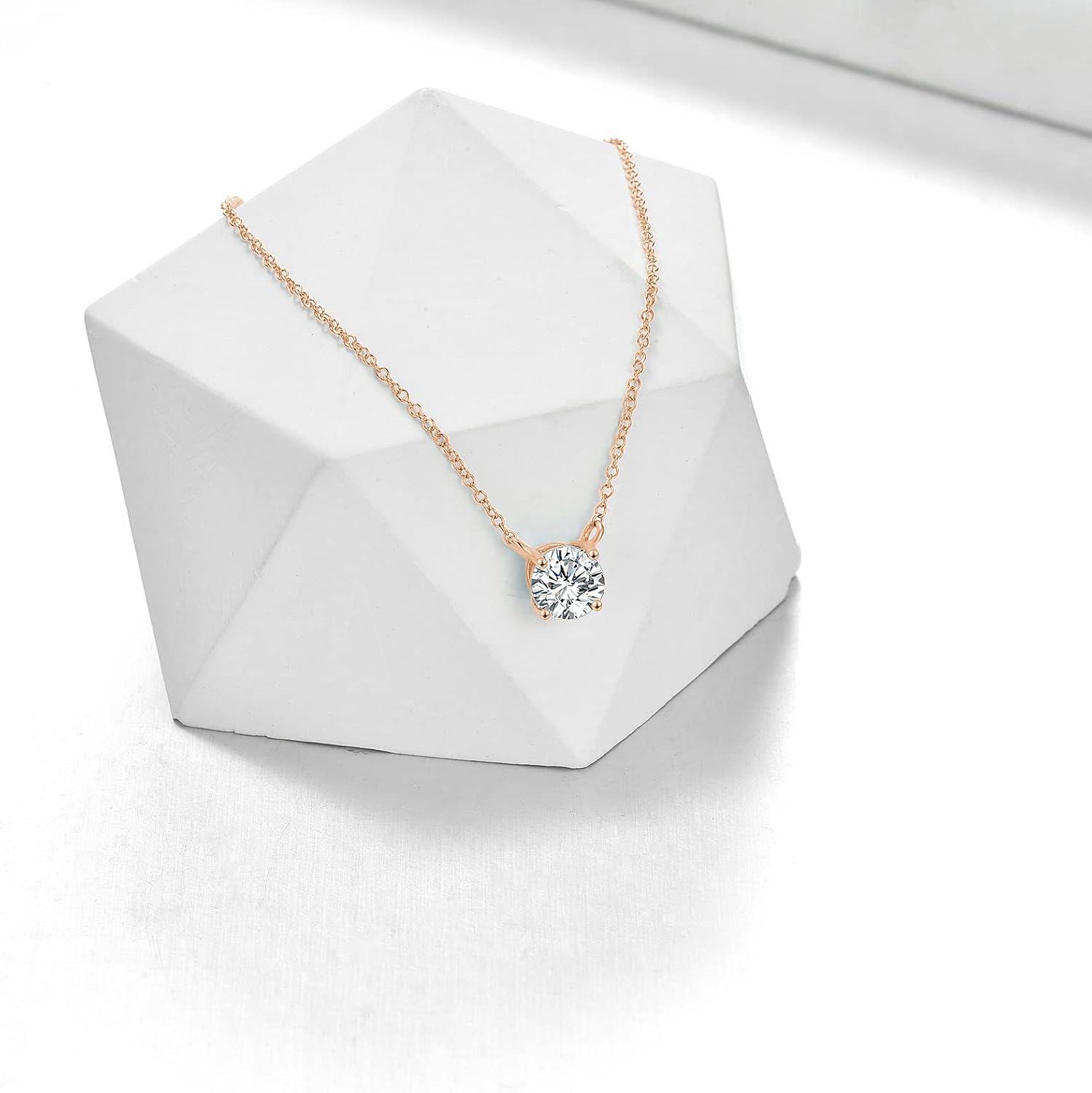 14K Gold Moissanite Round Cut Solitaire Pendant Necklace 0 5 2ct 16+2 -0-3