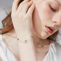 wholesale 14K Gold Green Stone Red Enamel Frog & Mushroom Charm Bracelet for Women Mom - Adjustable Length-0-3