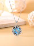 wholesale 925 Sterling Silver Celtic Knot Sea Turtle Blue Opal Round Pendant Necklace-0-2