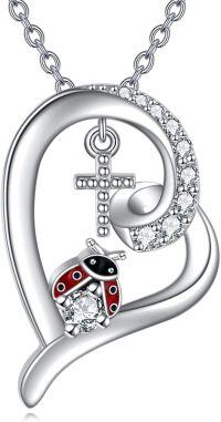 wholesale 925 Sterling Silver Cross & Ladybug Pendant Necklaces for Women and Girls - Mother Daughter  Set-Cross