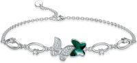wholesale  Sterling Silver Crystal Butterfly Bracelet for Women Teens -Butterfly-Green