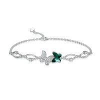 wholesale 925 Sterling Silver Pink Crystal Butterfly Charm Bracelet for Girls & Teenagers-Butterfly-Green