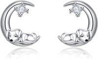 wholesale 925 Sterling Silver Hypoallergenic Dog on the Moon Stud Earrings for Women-Dog