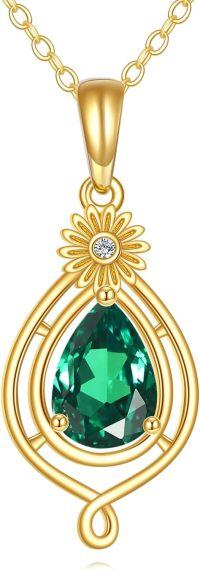 wholesale 14K Gold Rainbow Moonstone Teardrop Earrings Pendant Leverback Jewelry Gift-Teardrop Emerald Necklace