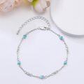 wholesale 925 Sterling Silver Turquoise Heart Beaded Ankle Bracelet for Women-0-3