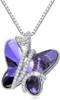 wholesale 925 Sterling Silver Purple Crystal Butterfly Pendant Necklaces for Women Gifts-0-0