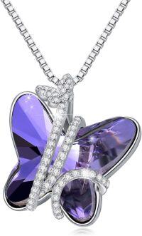 wholesale 925 Sterling Silver Purple Crystal Butterfly Pendant Necklaces for Women Gifts-13