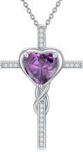 wholesale TOUPOP Cross Birthstone Necklace For Women Sterling Silver Heart Cross Pendant Necklace Cross Christian Jewelry Christmas Birthday Gifts For Her Wife Girlfriend Mom -0-0