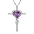 TOUPOP Sterling Silver Birthstone Cross Heart Pendant Necklace For Women-0-0