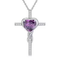 TOUPOP Sterling Silver Amethyst Cross Pendant Necklace For Women-undefined