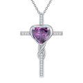 TOUPOP Sterling Silver Birthstone Cross Heart Pendant Necklace For Women-0-0