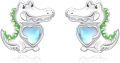 wholesale 925 Sterling Silver Alligator Heart Moonstone Stud Earrings for Women Gift-0-0