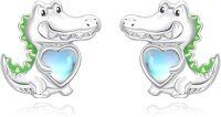 wholesale 925 Sterling Silver Alligator Heart Moonstone Stud Earrings for Women Gift-Alligator Dinosaur