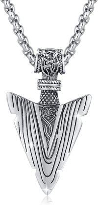 wholesale 925 Sterling Silver Viking Arrowhead Pendant Necklace  for Men - Antique Style Norse Jewelry with Intricate Design and Chain (Length: 24)-Silver-C001