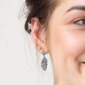 wholesale 925 Sterling Silver Genuine Turquoise Feather Dangle Drop Earrings - Vintage Bohemian Jewelry-0-3