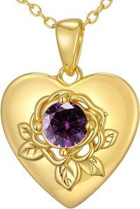 wholesale 925 Sterling Silver Birthstone Heart Rose Pendant Necklace for Women Wife Mother-Purple