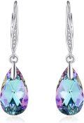 wholesale 925 Sterling Silver Teardrop Purple Blue Aurora Borealis Crystals Leverback Earrings-0-0