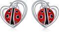 wholesale 925 Sterling Silver Ladybug Heart Stud Earrings for Girls and Women Gift Ideas-0-0