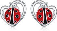 wholesale 925 Sterling Silver Ladybug Heart Stud Earrings for Girls and Women Gift Ideas-Ladybug