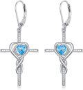 wholesale TOUPOP Cross Earrings For Women Infinity Tanzanite Cross Earrings Sterling Silver Religious Jewelry December Birthstone Earring With Heart Crystal Birthday Gifts For Women -0-0