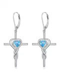 TOUPOP Sterling Silver Tanzanite Infinity Cross Earrings with Heart Crystal-0-0