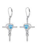 TOUPOP Sterling Silver Tanzanite Infinity Cross Earrings with Heart Crystal-0-0