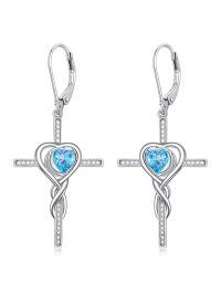 TOUPOP Sterling Silver Tanzanite Infinity Cross Earrings with Heart Crystal-undefined