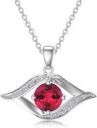 wholesale 14K White Gold Sterling Silver D Color VVS Clarity Evil Eye Diamond Greek Protection Pendant Necklace-A07:Red Ruby Sterling Silver-Sterling Silver-A07:Red Ruby