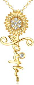 wholesale 14K Gold Sunflower and Cross Pendant Necklace with Cubic Zirconia - Christian s for Her-0-0
