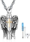 wholesale 925 Sterling Silver Angel Wings Cross Urn Necklace for Ashes Men Women Cremation Memorial Jewelry Keepsake -0-0