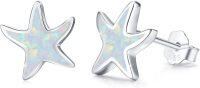 wholesale 925 Sterling Silver Opal Starfish Stud Earrings Ocean Beach Hypoallergenic Tiny Small Gifts for Women Girls-White Opal