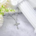wholesale 925 Sterling Silver Filigree Cubic Zirconia Cross Pendant Necklace for Women-0-2