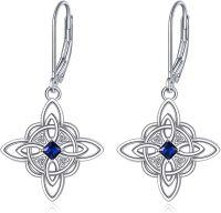 wholesale 925 Sterling Silver Birthstone Witches Knot Dangle Leverback Earrings for Women-September-Sapphire
