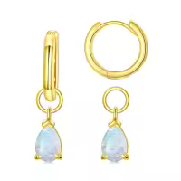 wholesale 925 Sterling Silver Cubic Zirconia Huggie Hoop Earrings with Dangle Charms for Sensitive Ears-Opal