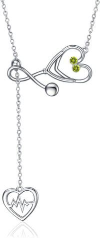 wholesale Sterling Silver Stone Caduceus Angel Nursing Stethoscope Pendant 18 -August - Peridot