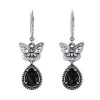 wholesale 925 Sterling Silver Butterfly Earrings Wholesale With Peridot Stones-Black