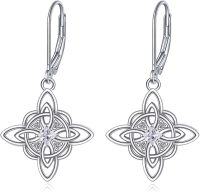 wholesale 925 Sterling Silver Birthstone Witches Knot Dangle Leverback Earrings for Women-April-Diamond